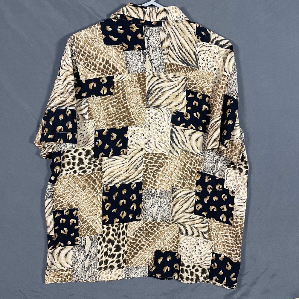 Alfred Dunner Animal Print Patchwork Button Up Shirt Womens 12 Leopard Zebra Tan - Picture 6 of 6
